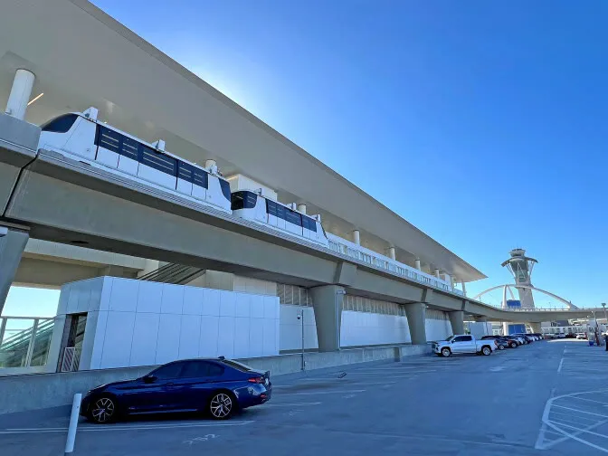 Airport automated people mover on its guideway