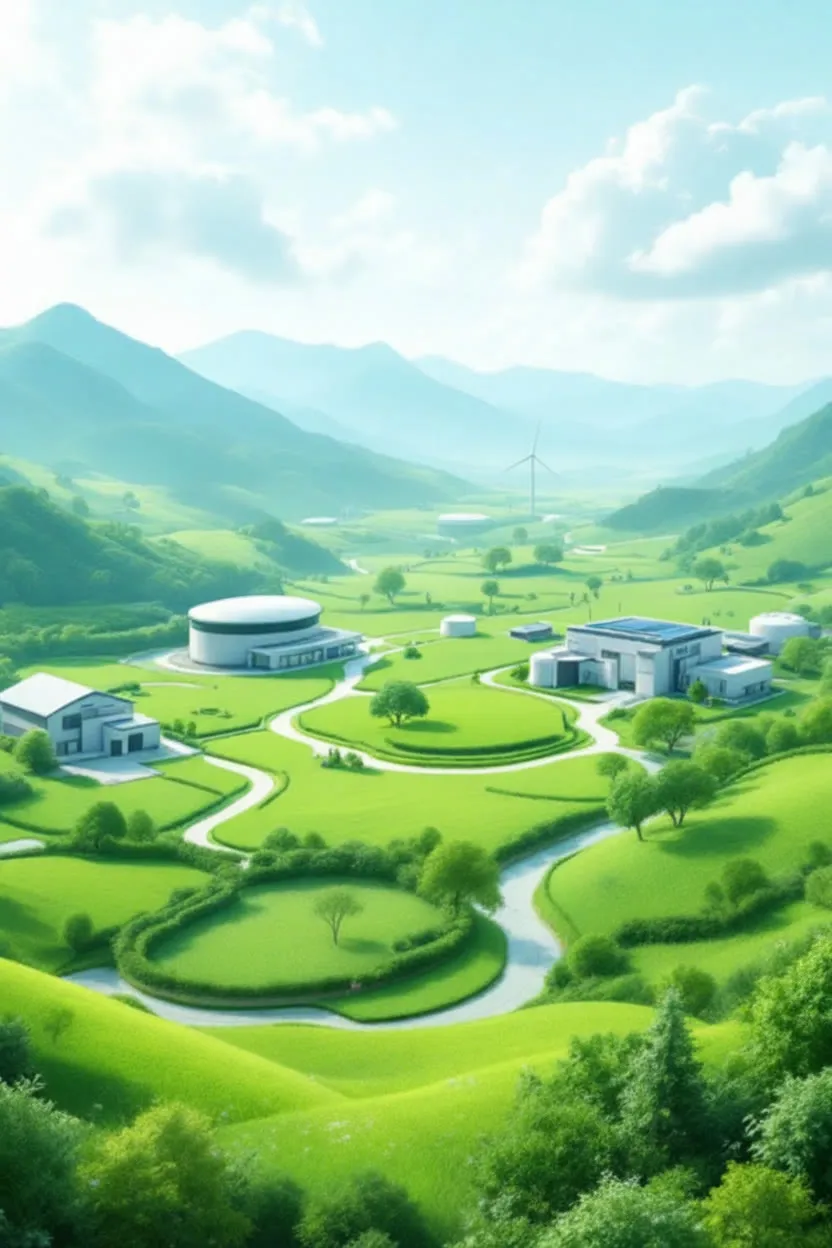 Green valley with a sustainable agricultural facility