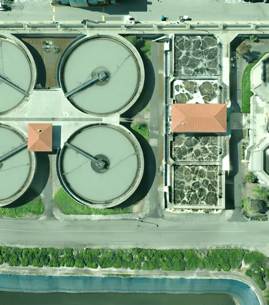 Aerial view of a wastewater treatment plant